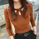 Women's O-Neck Hollow Out Pullover Sweater - Slim Fit Autumn Winter Jumper - Himpall